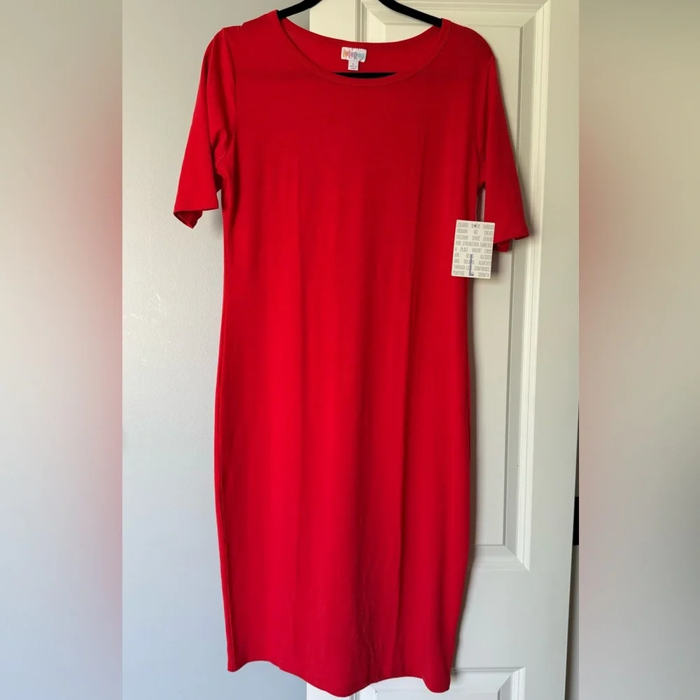 NWT Lularoe Julia dress. Size L / Large. Solid red. - Picture 1 of 5
